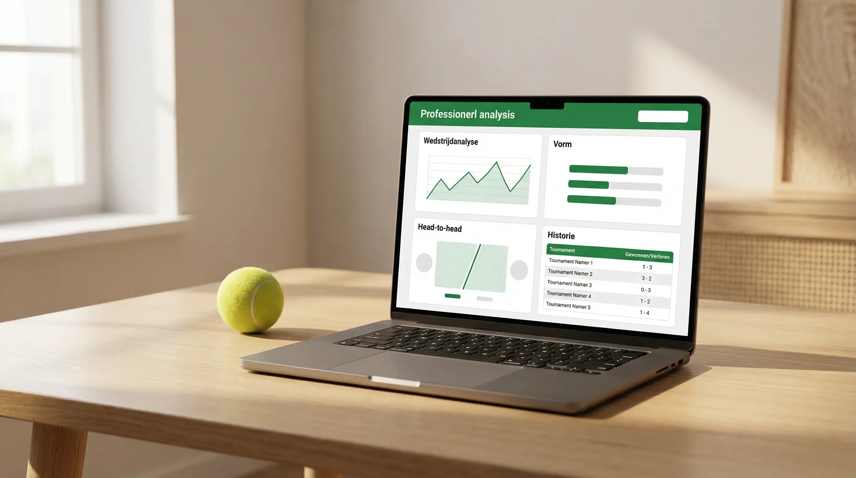 Laptop met tennis statistieken en odds op het scherm